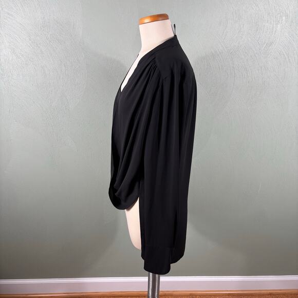 BCBG Top Max Azria Jaclyn Womens Medium Black Long Sleeve Draped Highlow Blouse - Picture 3 of 12